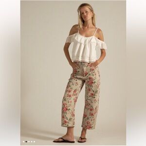 Free People Deep Trance Floral wide Leg Cropped Jeans NWT